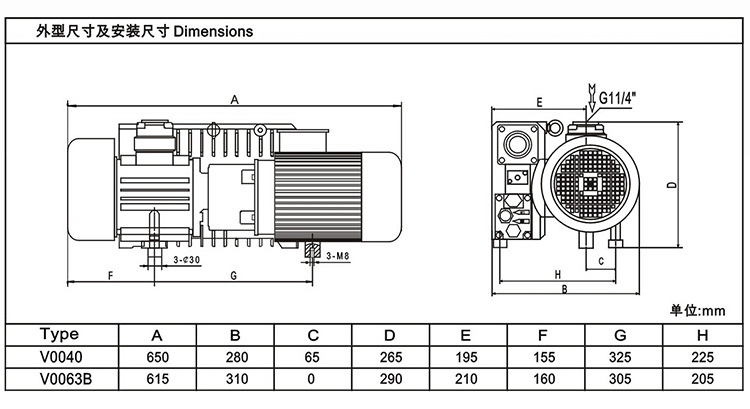 MLV0063B贴合机耐腐蚀真空泵外观尺寸图