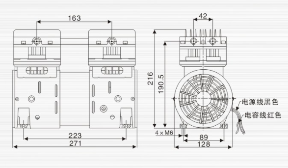 JP-200V冶具小型真空泵外观尺寸图